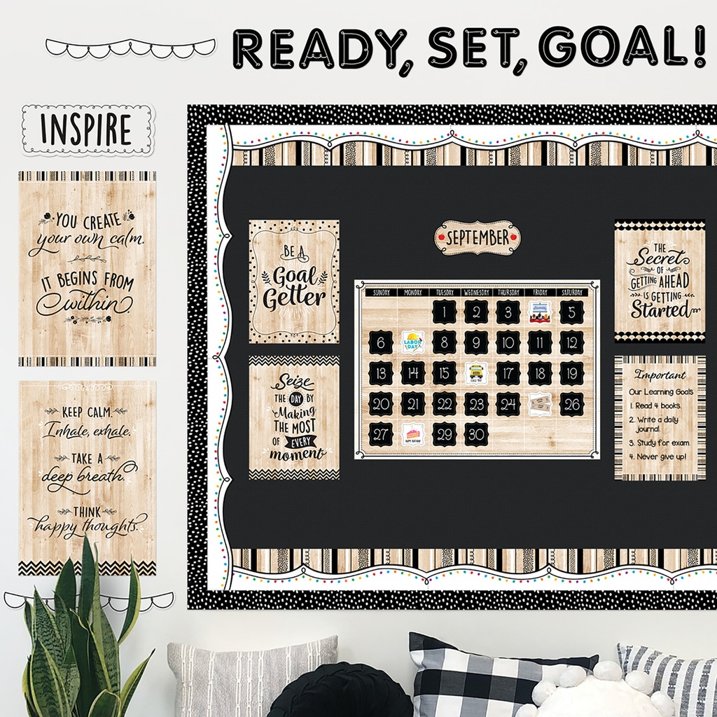 Black, White, and Wood Calendar Bulletin Board Set_1