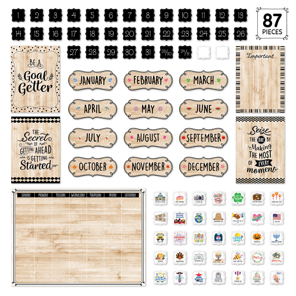 Black, White, and Wood Calendar Bulletin Board Set_4