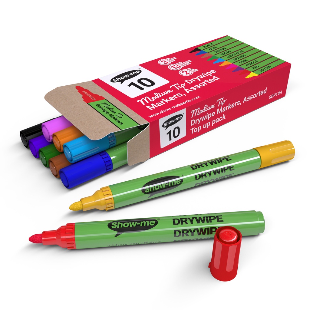 Assorted Color Medium Tip Slim Barrel Dry Erase Markers 10ct