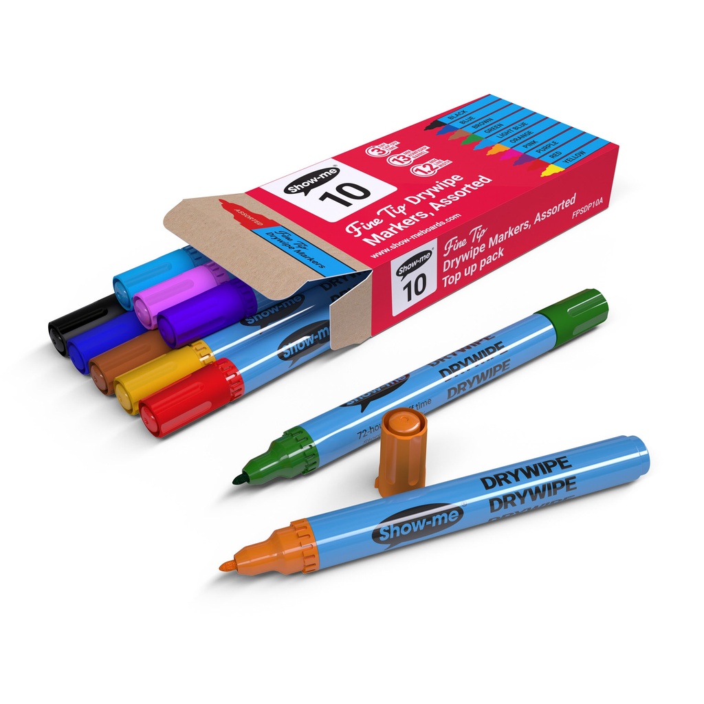 Assorted Color Fine Tip Slim Barrel Dry Erase Markers Set of 10