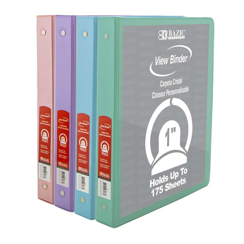 1" Pastel View 3 Ring Binder with 2 Pockets