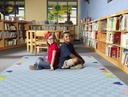 Schoolgirl Style Blue With Rainbow Hearts Border Rectangle Area Rug