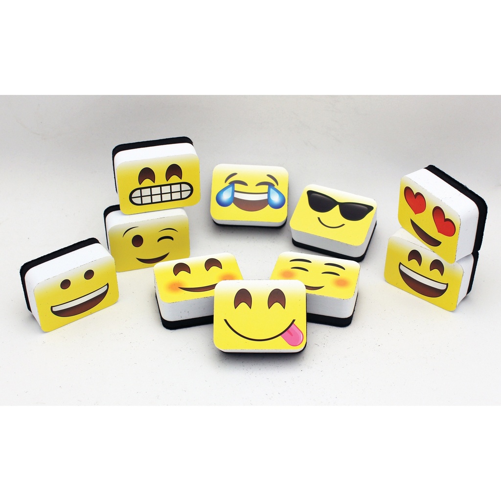 Non-Magnetic Mini Whiteboard Erasers, Emotions Icons, Pack of 10