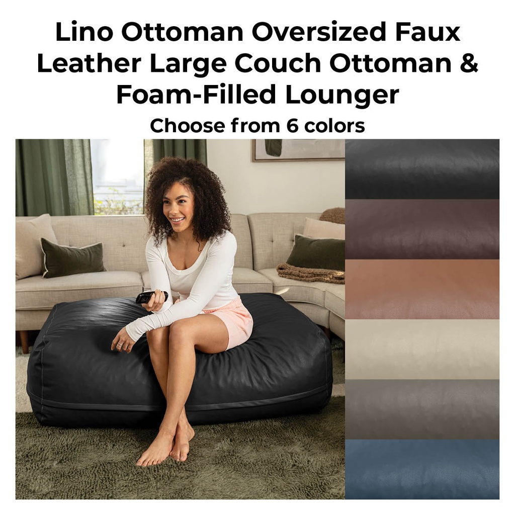 Lino Oversized Faux Leather Ottoman & Foam-Filled Lounger