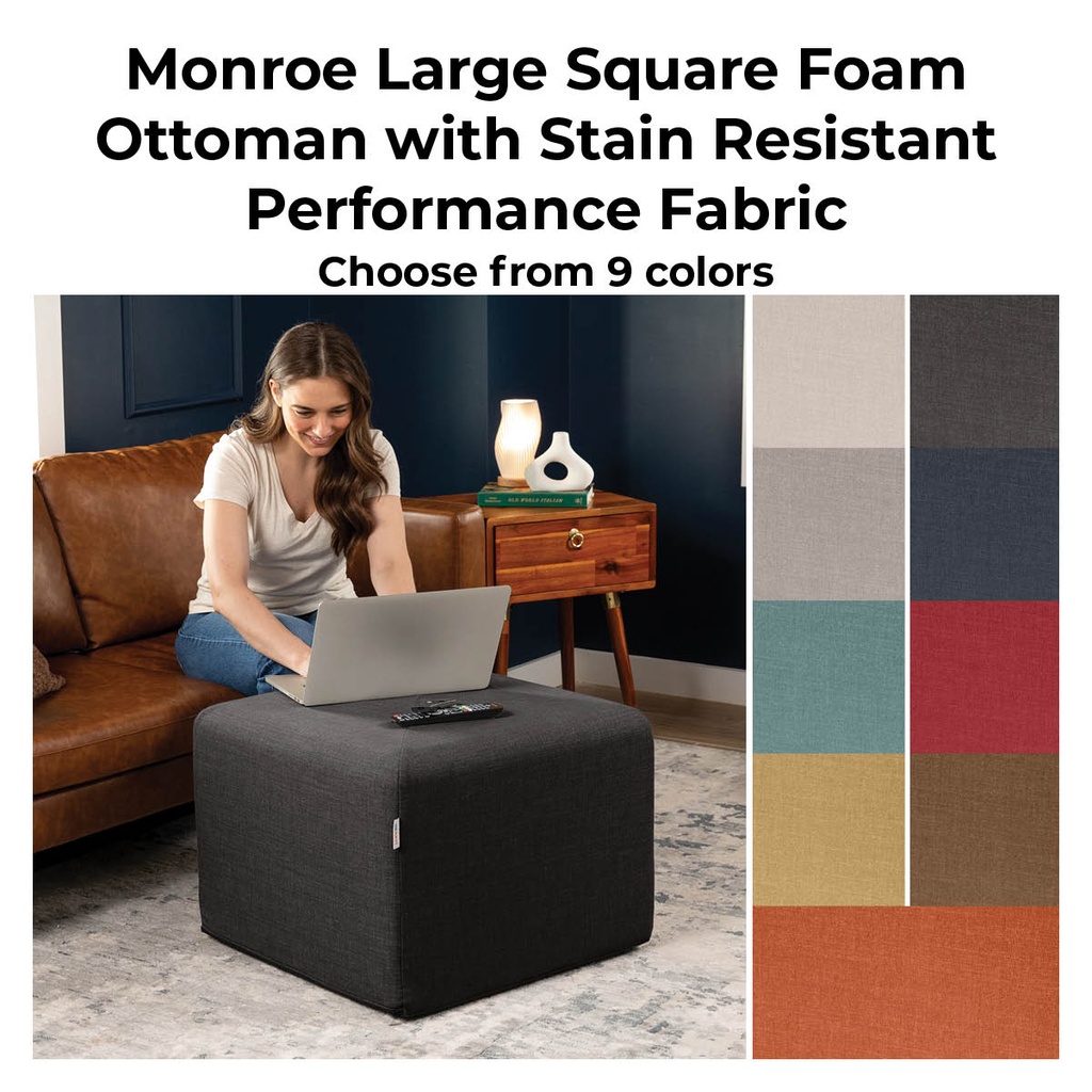 Monroe Large Square Foam Ottoman with Stain Resistant Performance Fabric