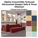 Zipline Convertible Textured Microvelvet  Sleeper Sofa & Three Ottoman