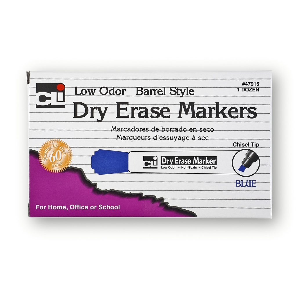 12ct Blue Chisel Tip Barrel Style Dry Erase Markers