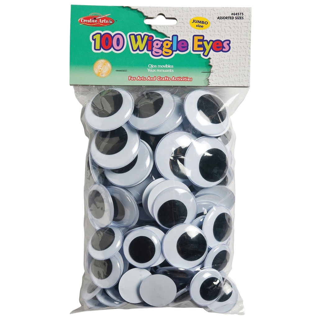 Wiggle Eyes, Jumbo Round, Assorted Sizes, Black, 100 Per Pack, 2 Packs