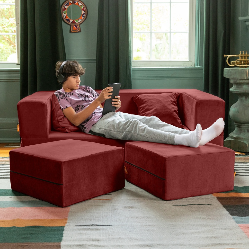Zipline Convertible Textured Microvelvet Sleeper Loveseat & Ottoman_image1622