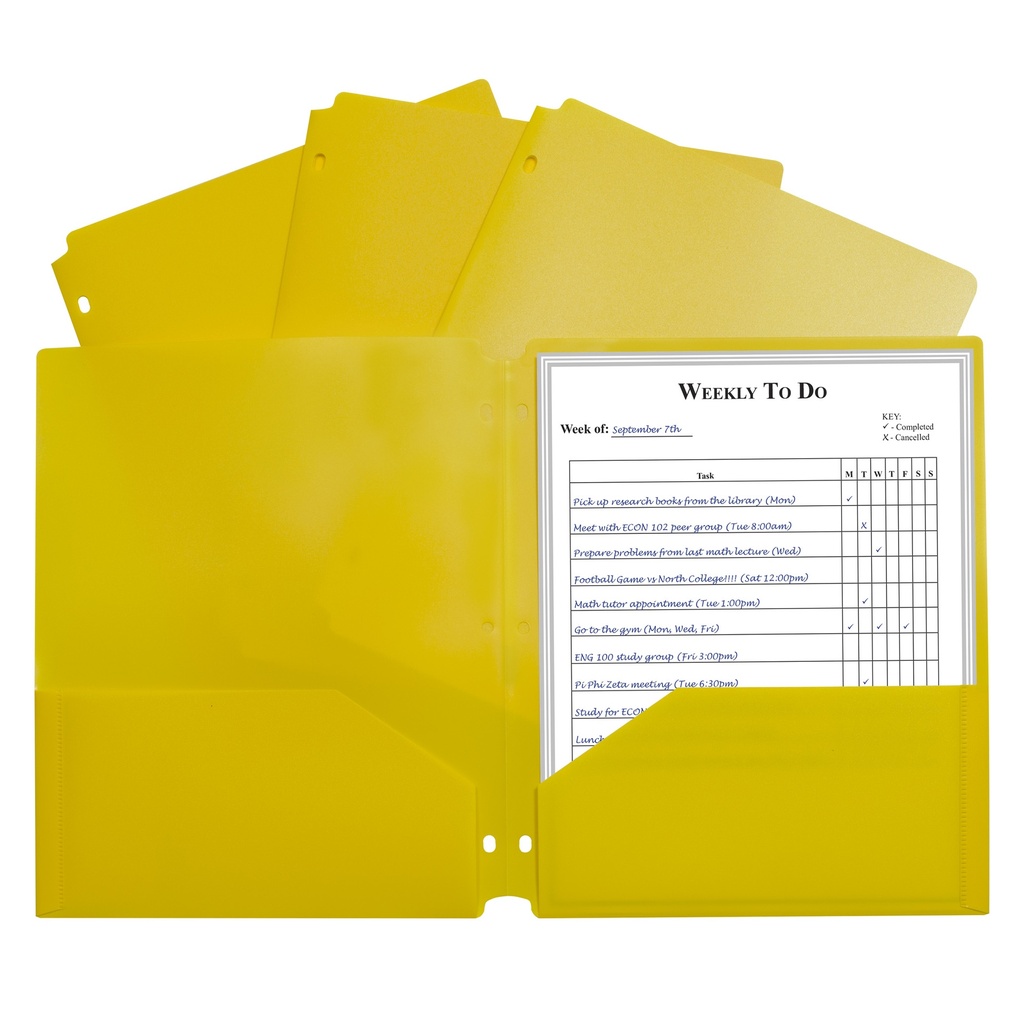 Two-Pocket Heavyweight Poly Portfolio Folder with Three-Hole Punch, Yellow, Pack of 25