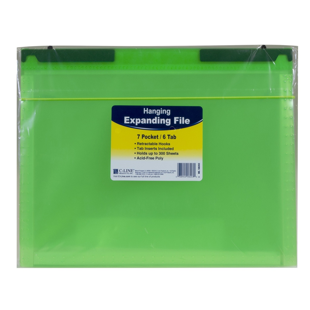 Expanding File Folder, 7-Pocket, Hanging Tabs, Bright Green, Pack of 3