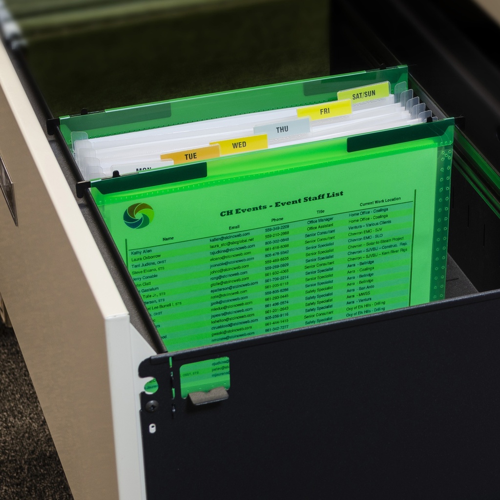 Expanding File Folder, 7-Pocket, Hanging Tabs, Bright Green, Pack of 3