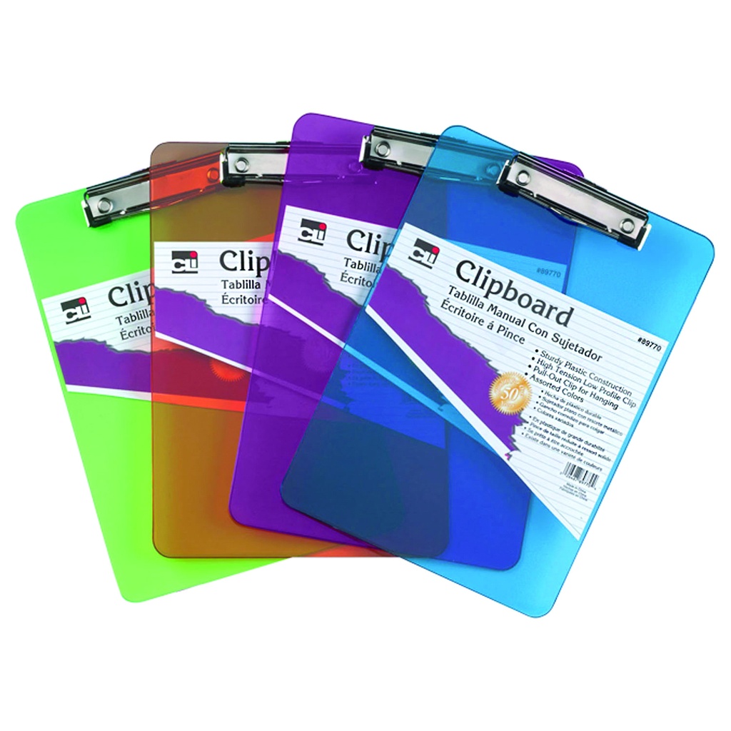 Plastic Clipboard, Letter, Assorted Colors, Pack of 6