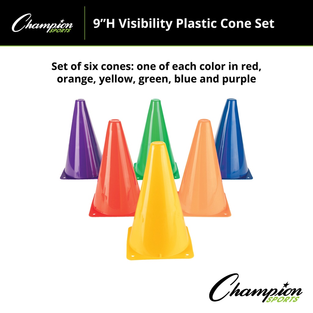 6ct Assorted Fluorescent High Visibility Plastic Cones