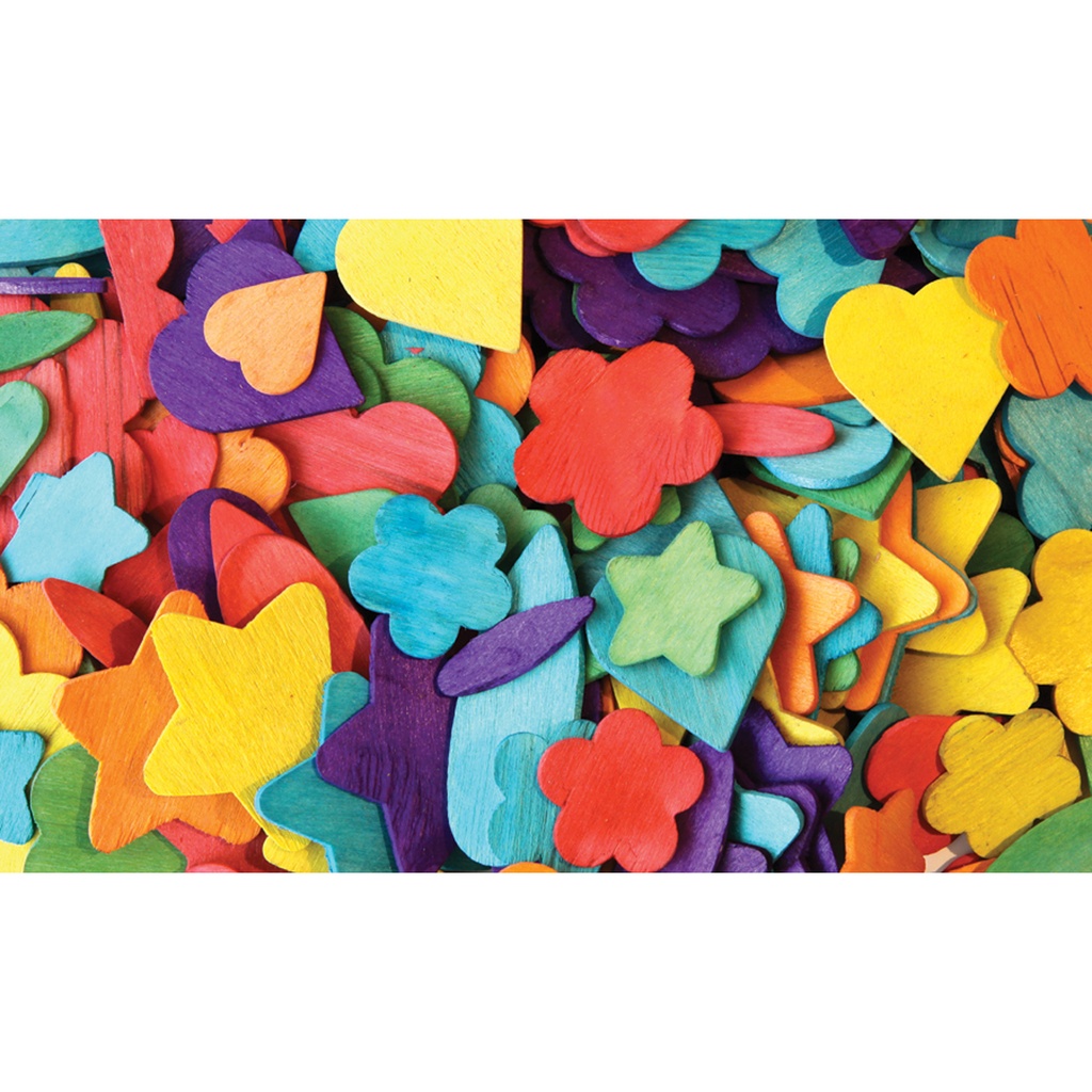 Wood Party Shapes, Assorted Colors, 1/2" to 2", 200 Pieces