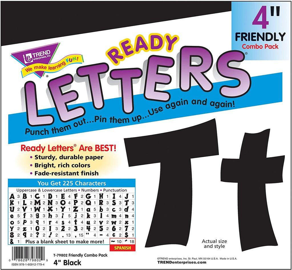 Black 4" Friendly Combo Ready Letters