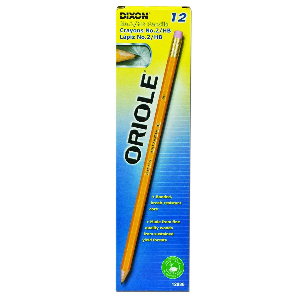 Oriole® Wood-Cased Pencils, #2 HB Soft, Pre-Sharpened, Yellow, 12 Per Pack, 6 Packs