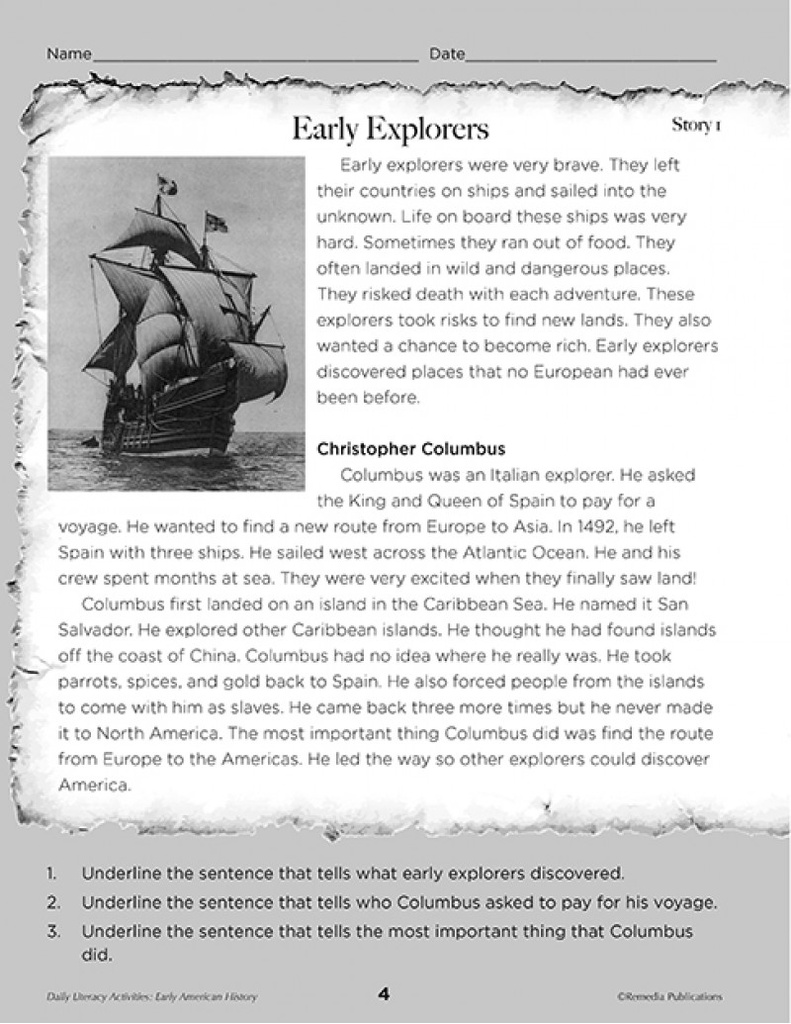 Daily Literacy Activities: Early American History