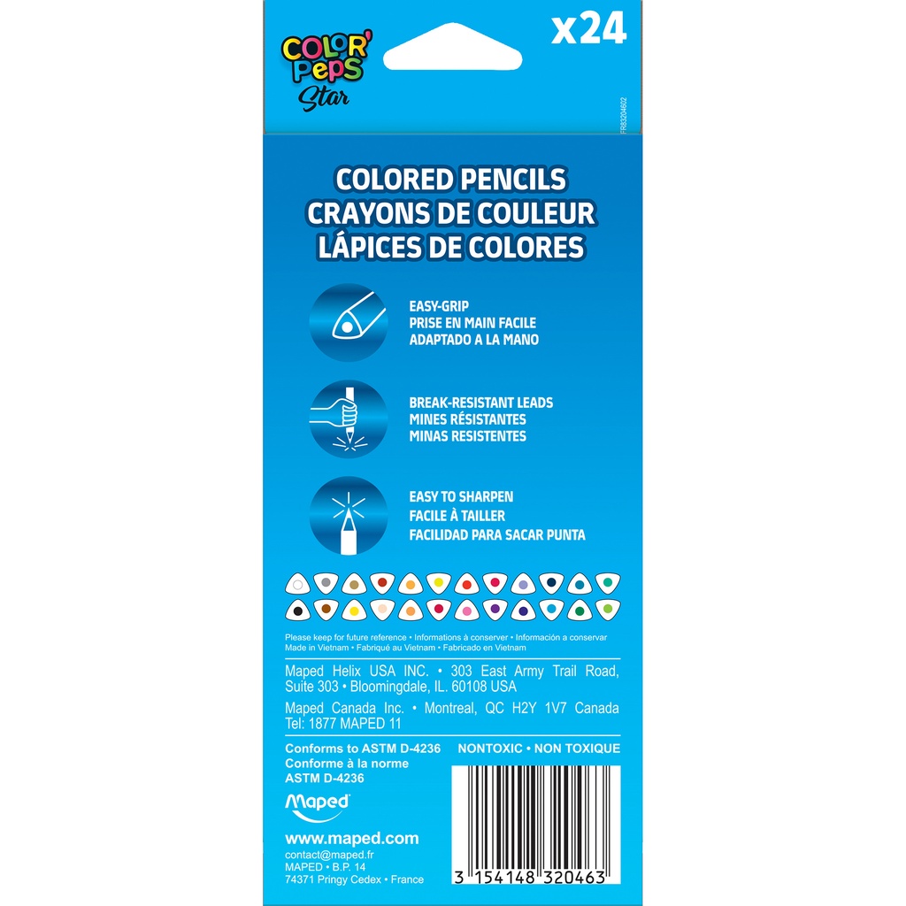 Color'Peps Triangular Colored Pencils, Pack of 24