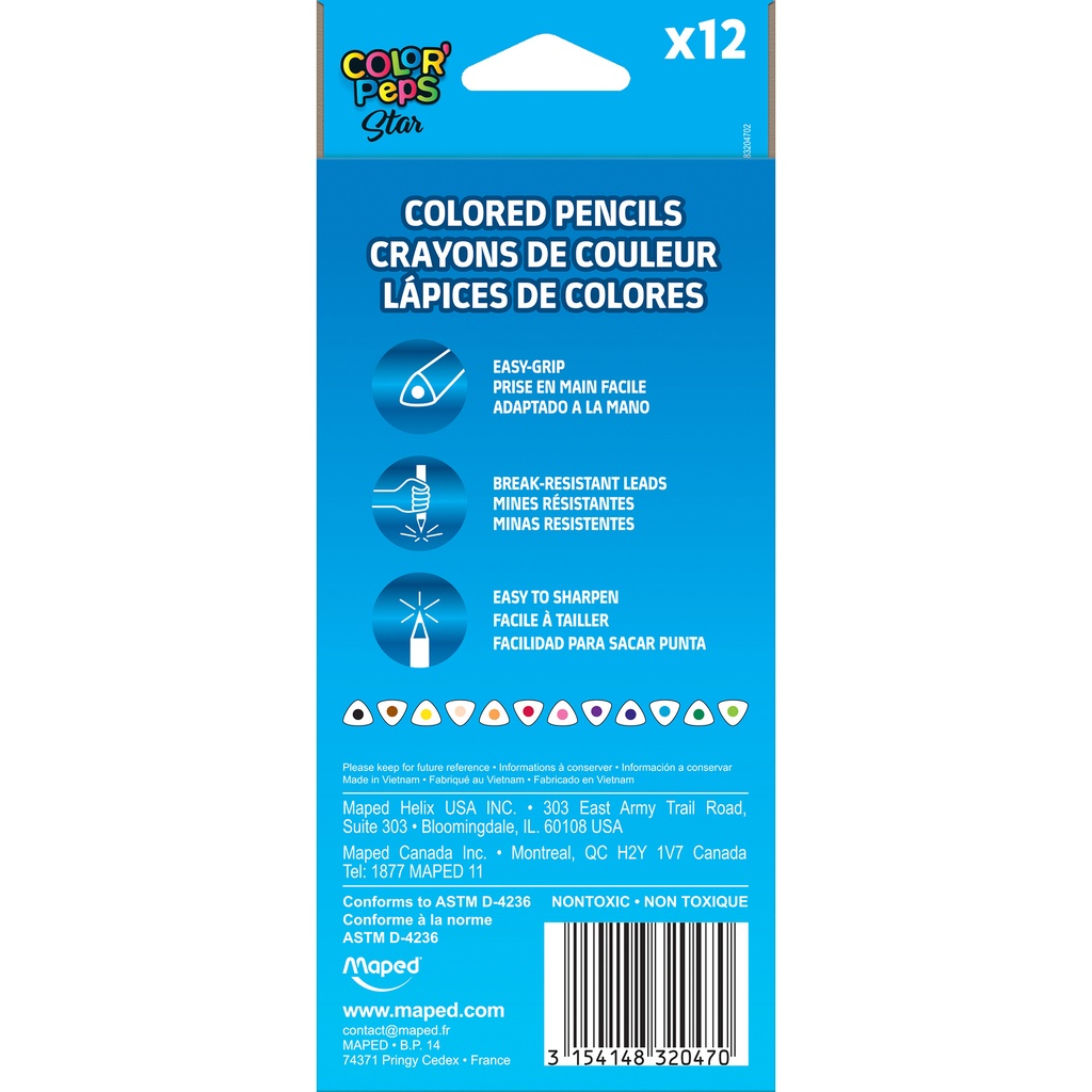 Color'Peps Triangular Colored Pencils, Pack of 12