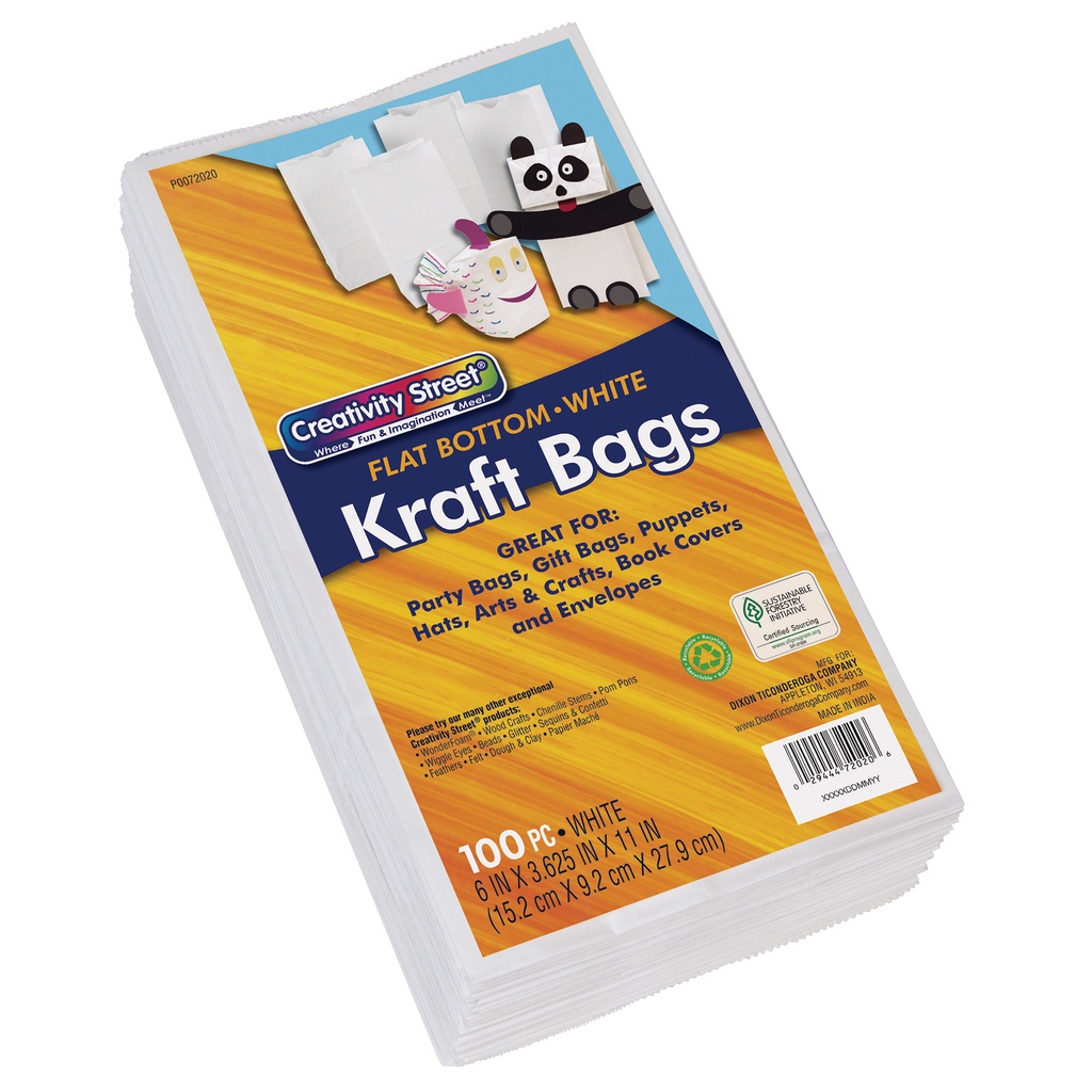 Kraft Bag, White, 6" x 3-5/8" x 11", 100 Bags Per Pack, 2 Packs