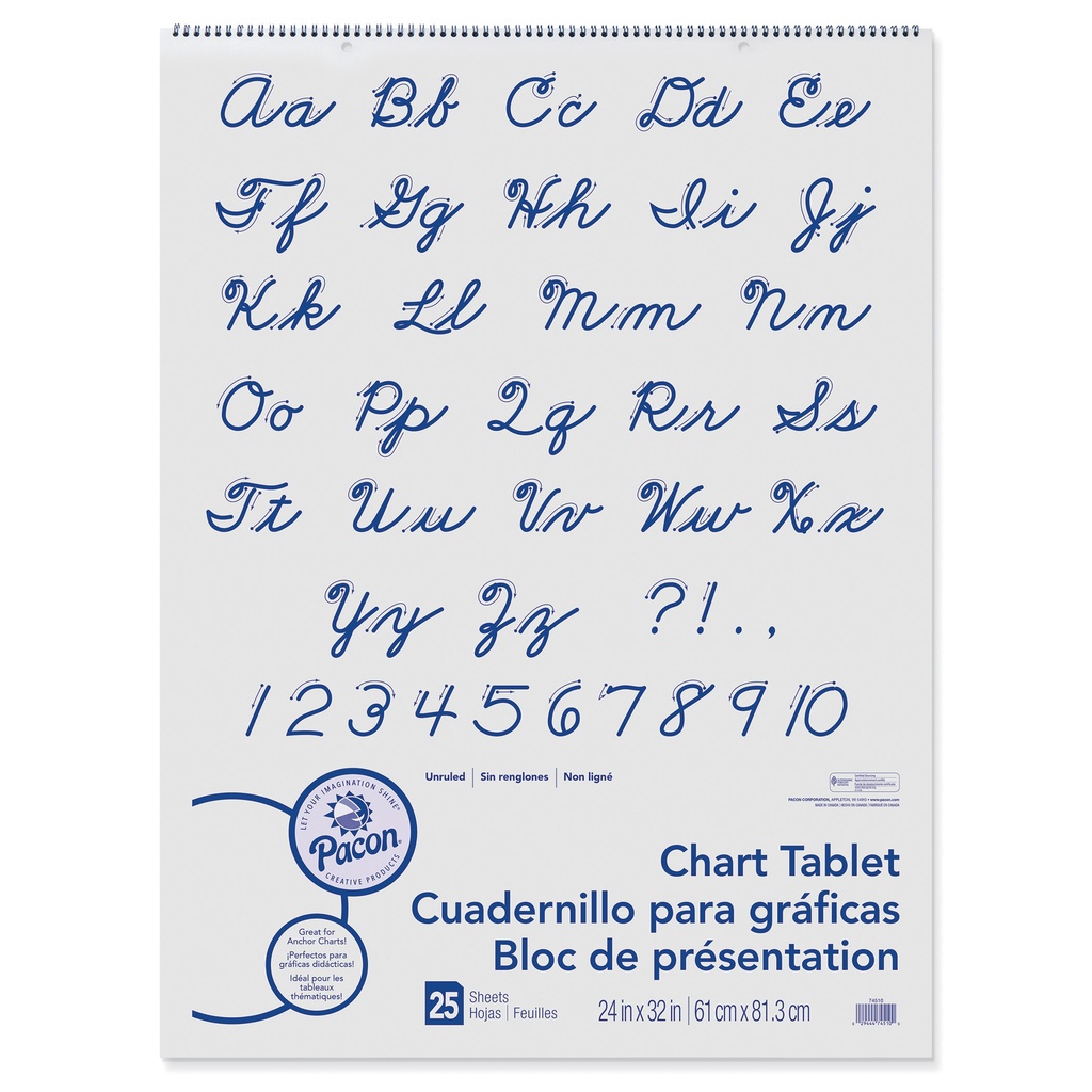 Chart Tablet, Cursive Cover, Unruled 24" x 32", 25 Sheets, 2 Tablets