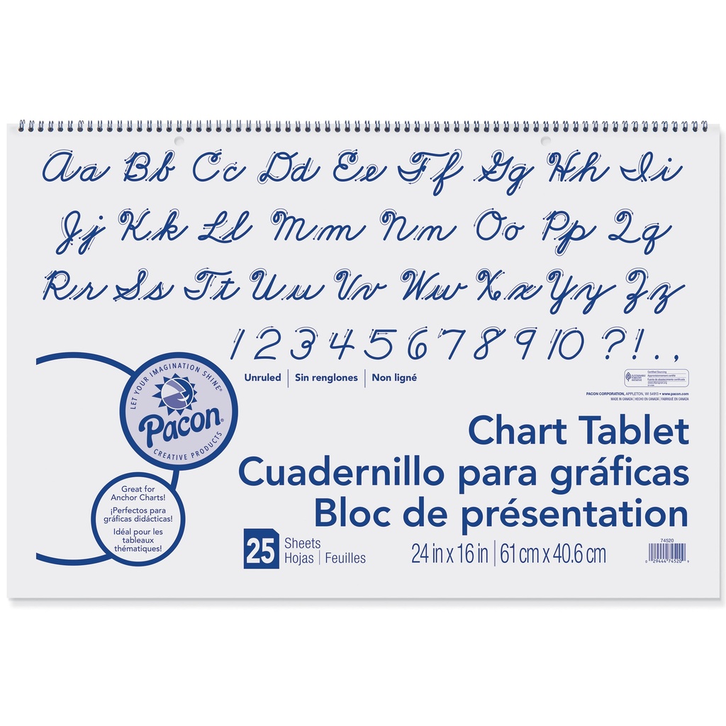 Chart Tablet, Cursive Cover, Unruled 24" x 16", 25 Sheets, 3 Tablets