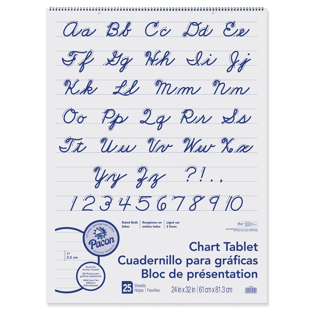 Chart Tablet, Cursive Cover, 1" Ruled, 24" x 32", 25 Sheets, 2 Tablets