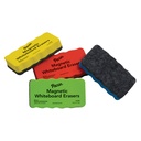 Magnetic Chalk & Whiteboard Eraser, 4 Assorted Colors, 2.25" x 4.25", 4 Erasers Per Pack, 3 Packs