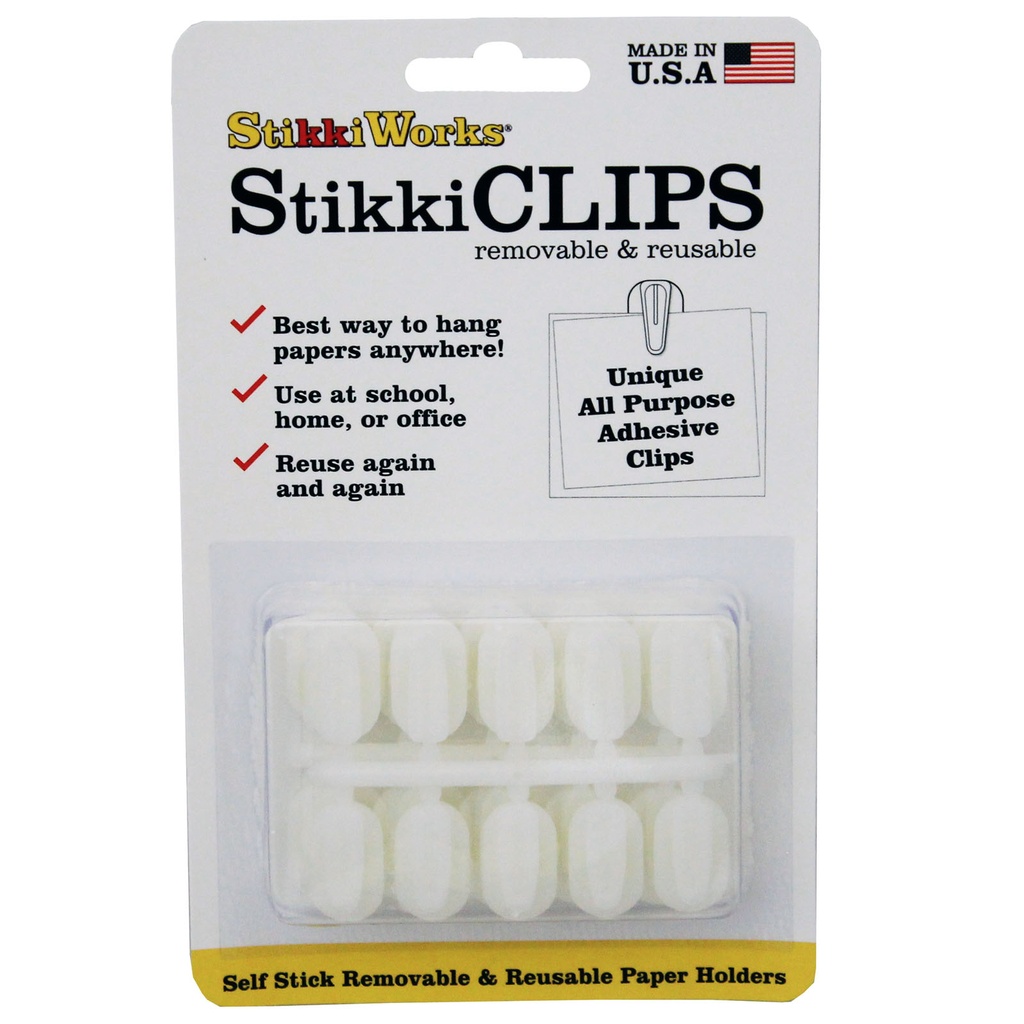 StikkiCLIPS™ Adhesive Clips, White, 20 Per Pack, 6 Packs