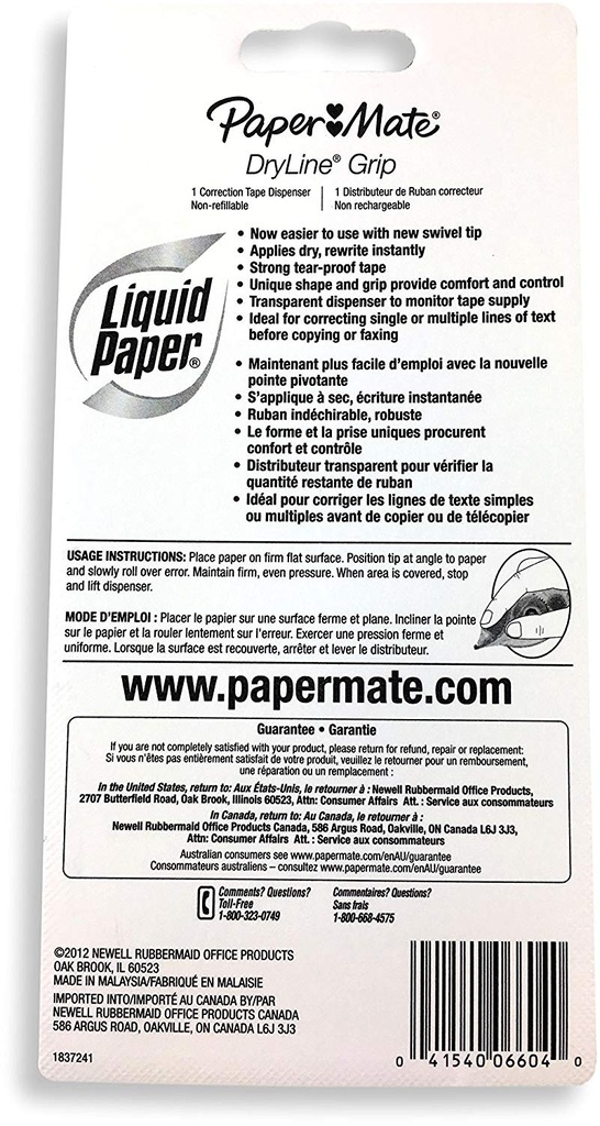 Liquid Paper DryLine Grip Correction Tape