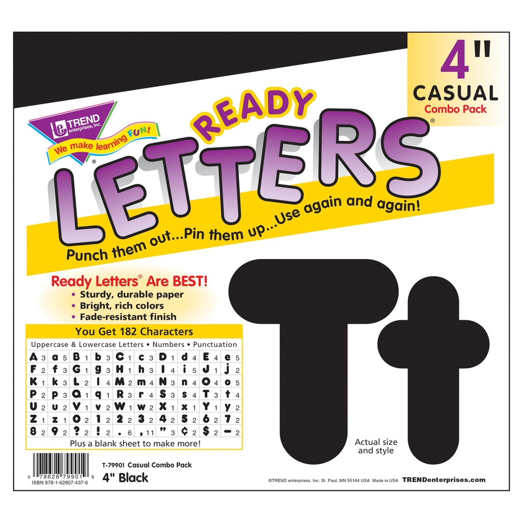 Black 4" Casual Font Ready Letters Combo Pack