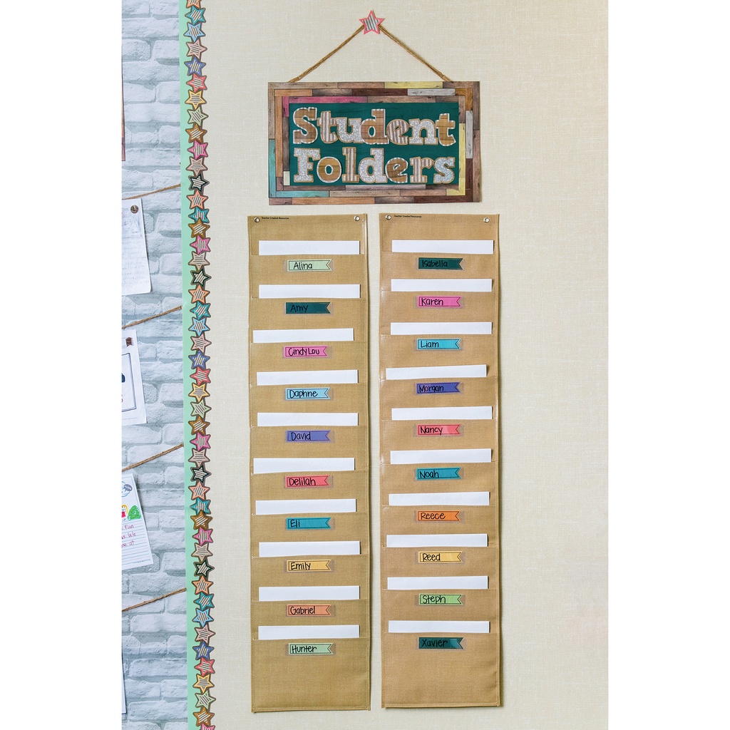 Burlap 10 Pocket File Storage Pocket Chart