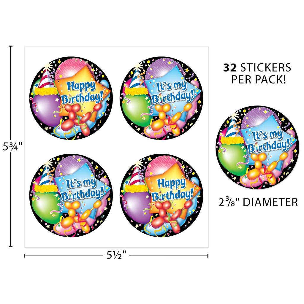 32ct Happy Birthday Wear 'Em Badges