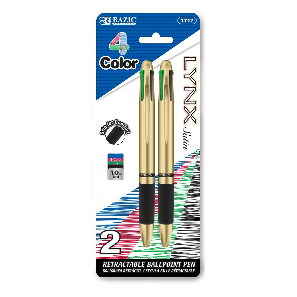 Lynx Satin Top 4-Color Pen with Cushion Grip 24 Packs