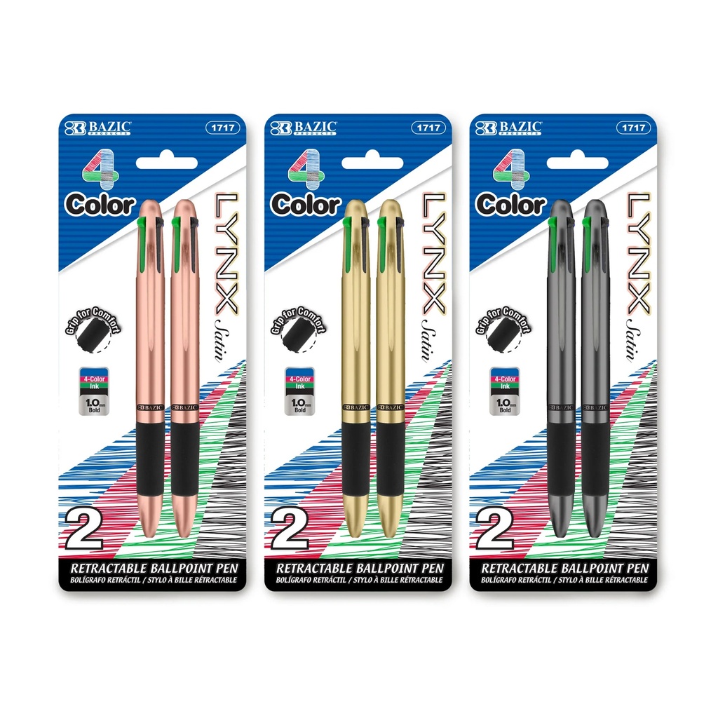 Lynx Satin Top 4-Color Pen with Cushion Grip 24 Packs