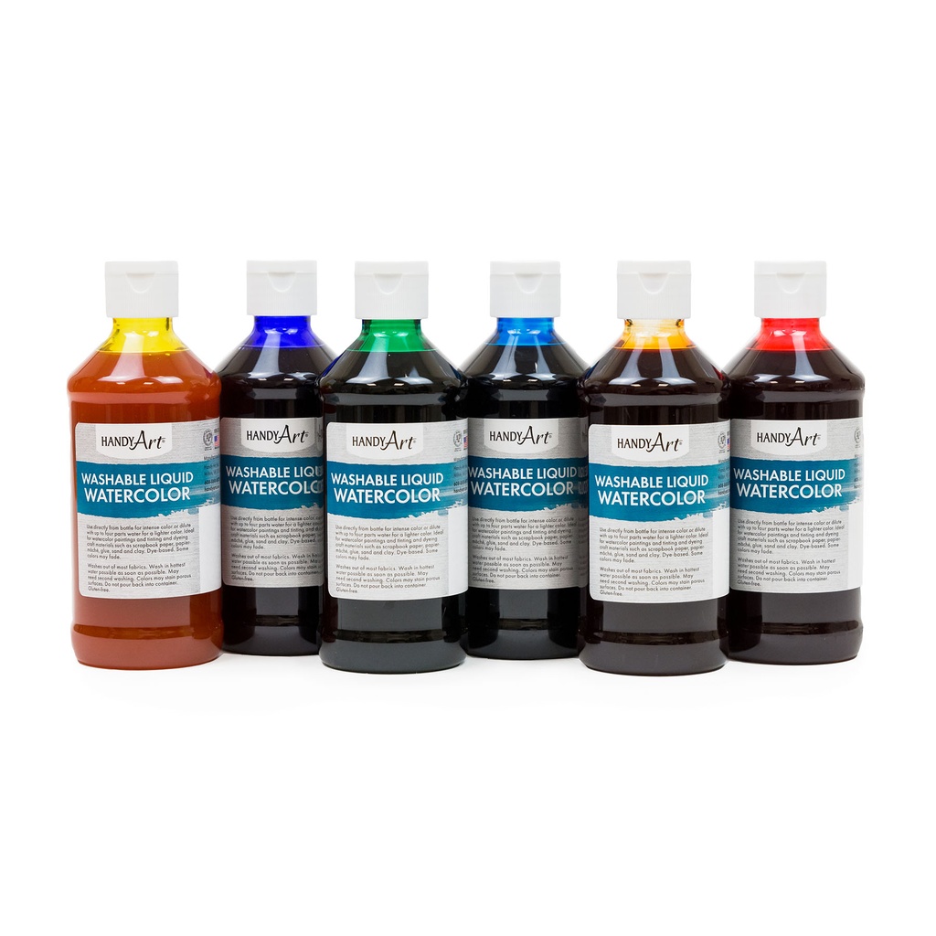 Primary Colors Washable Liquid Watercolors Set of 6 Colors