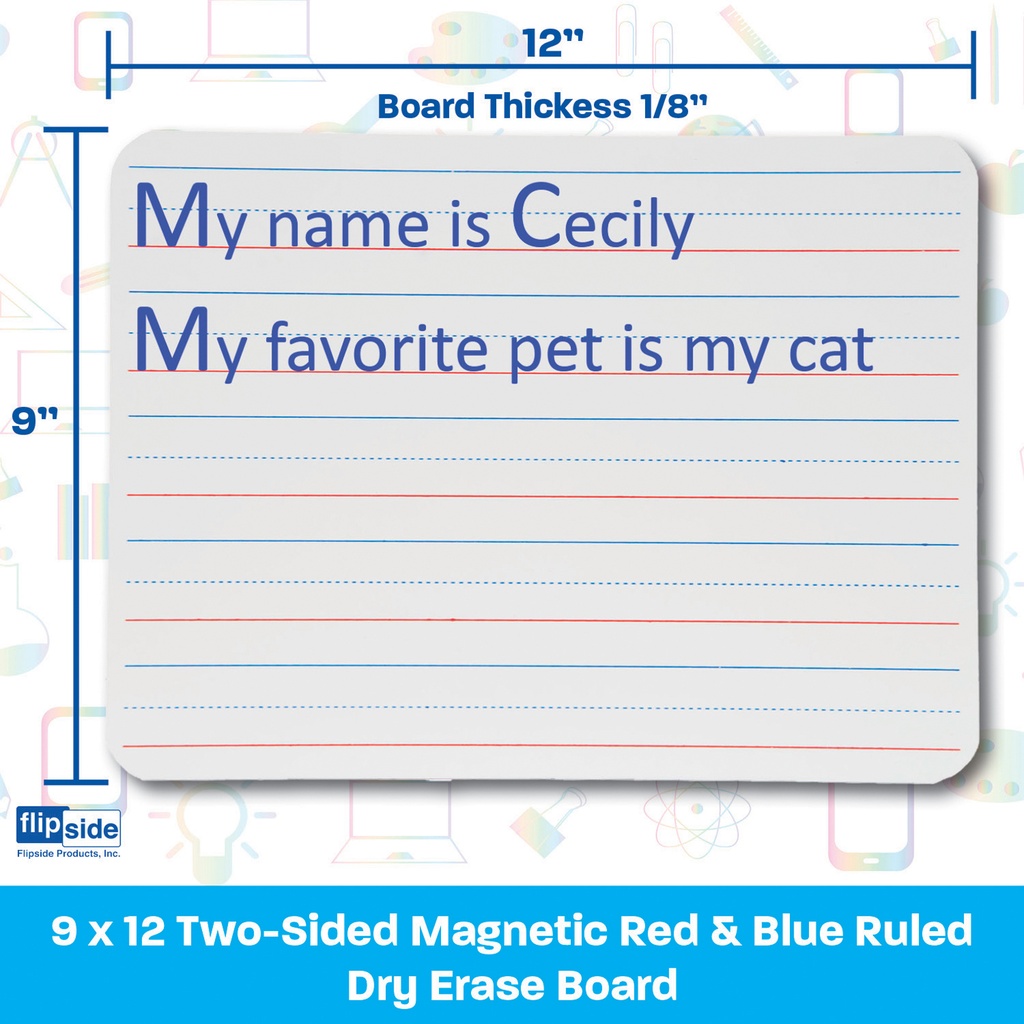 Two-Sided 9" x 12" Ruled/Blank Magnetic Dry Erase Boards Pack of 3