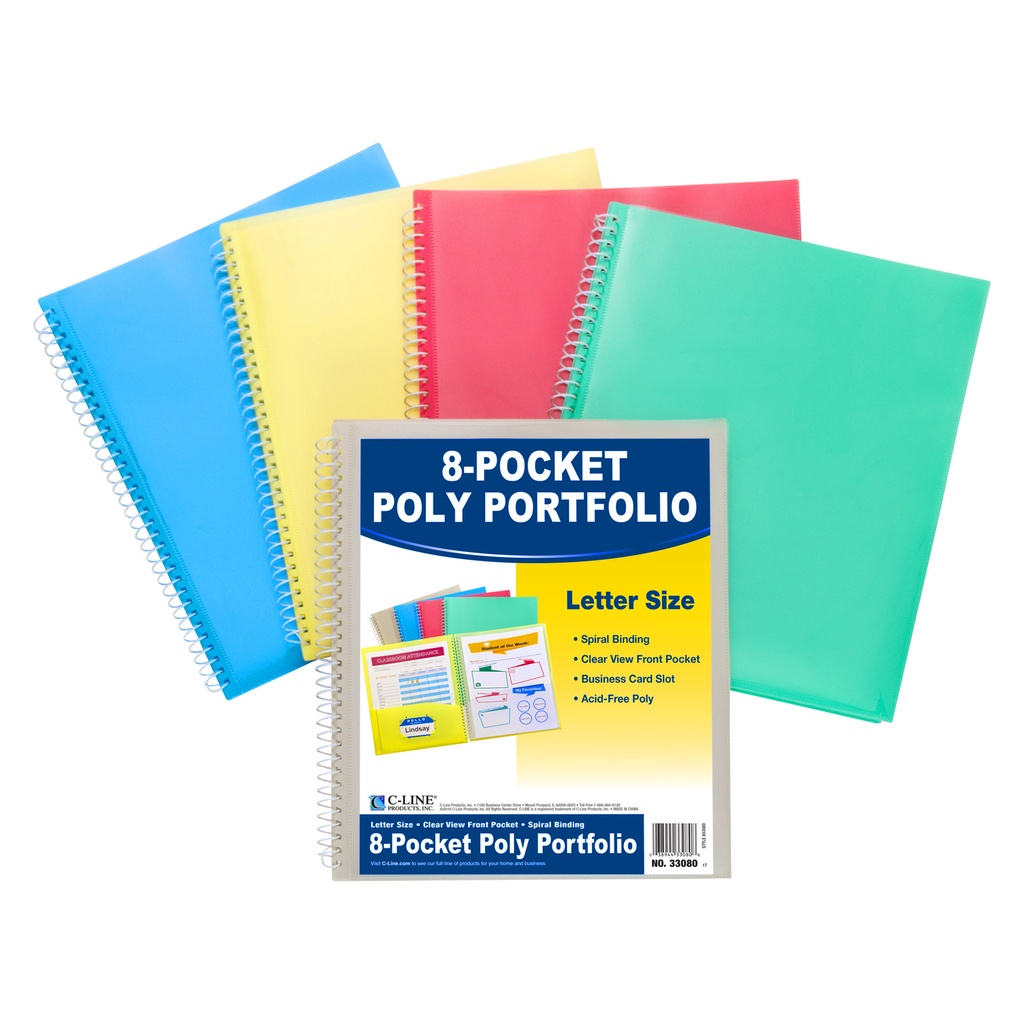 8-Pocket Spiral-Bound Poly Portfolios 6ct