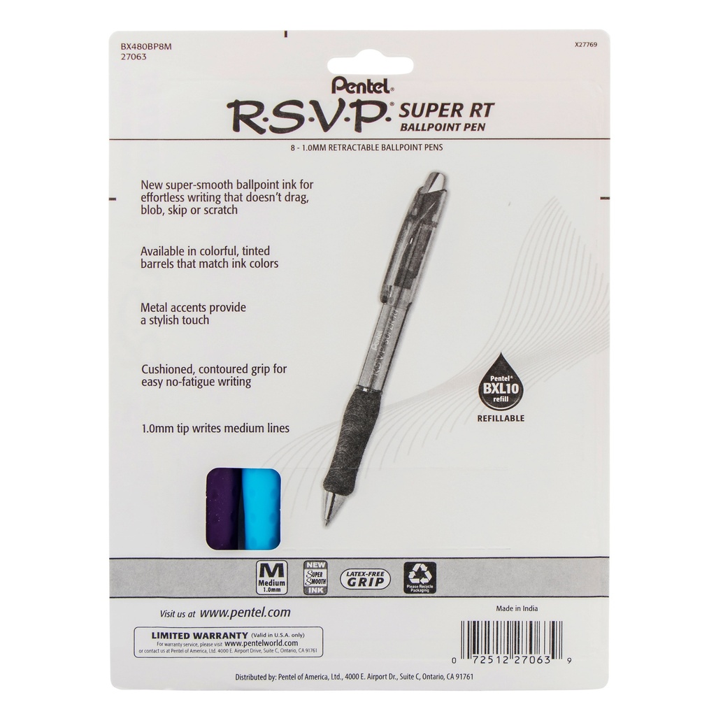 Assorted R.S.V.P.® Super RT Retractable Ballpoint Pens Pack of 8