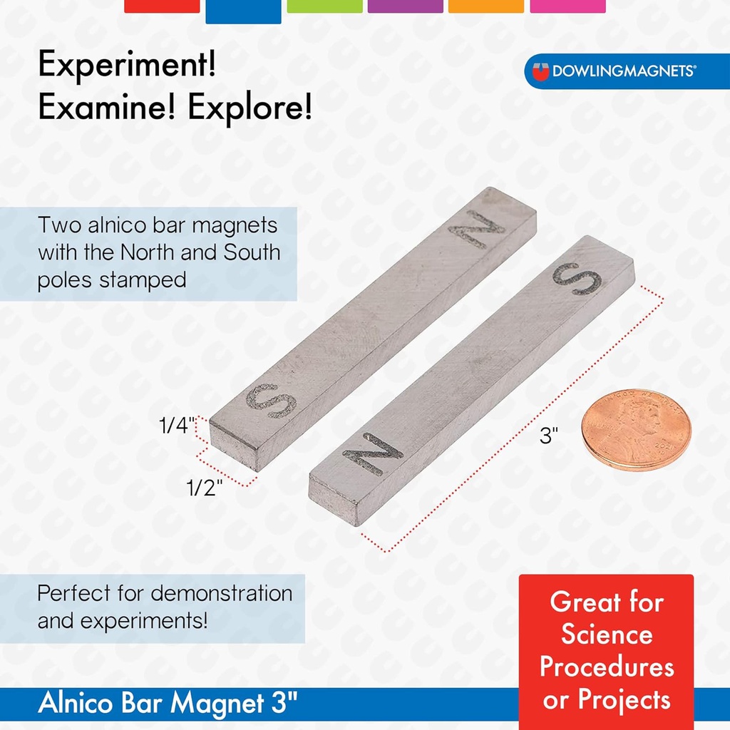 3" Alnico N/S Stamped Bar Magnets Pack of 2