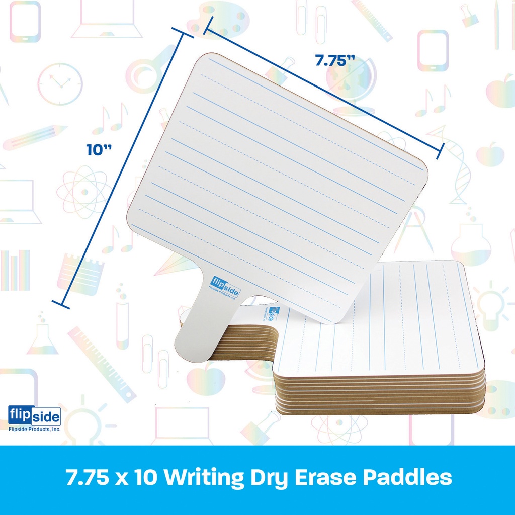 Two-sided Lined/Blank 7.75" x 10" Rectangular Dry Erase Writing Paddles Pack of 6