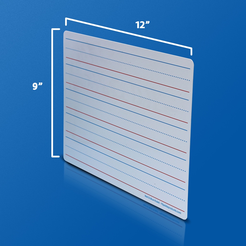 Two-Sided Red & Blue Ruled/Plain 9" x 12" Dry Erase Learning Mats Pack of 12