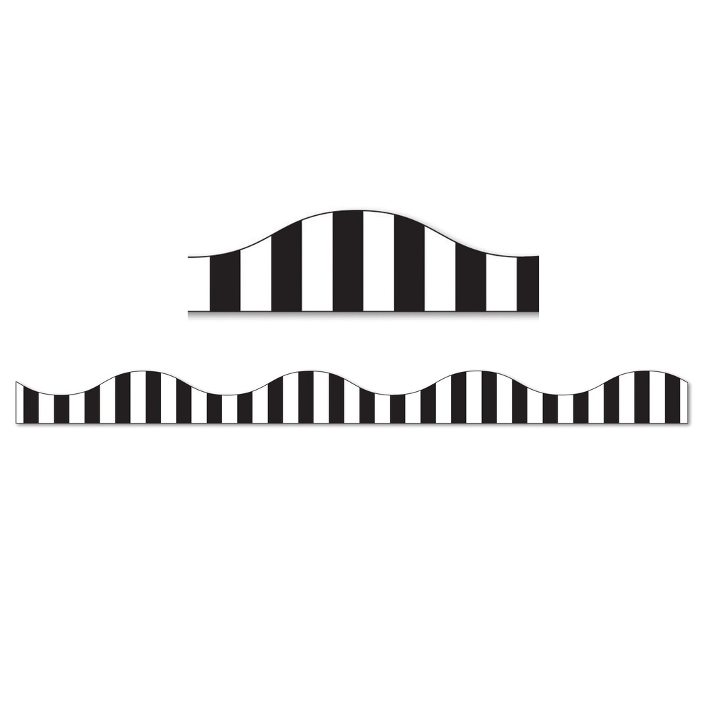Black Vertical Stripes on White Magnetic Scallop Border 72 feet