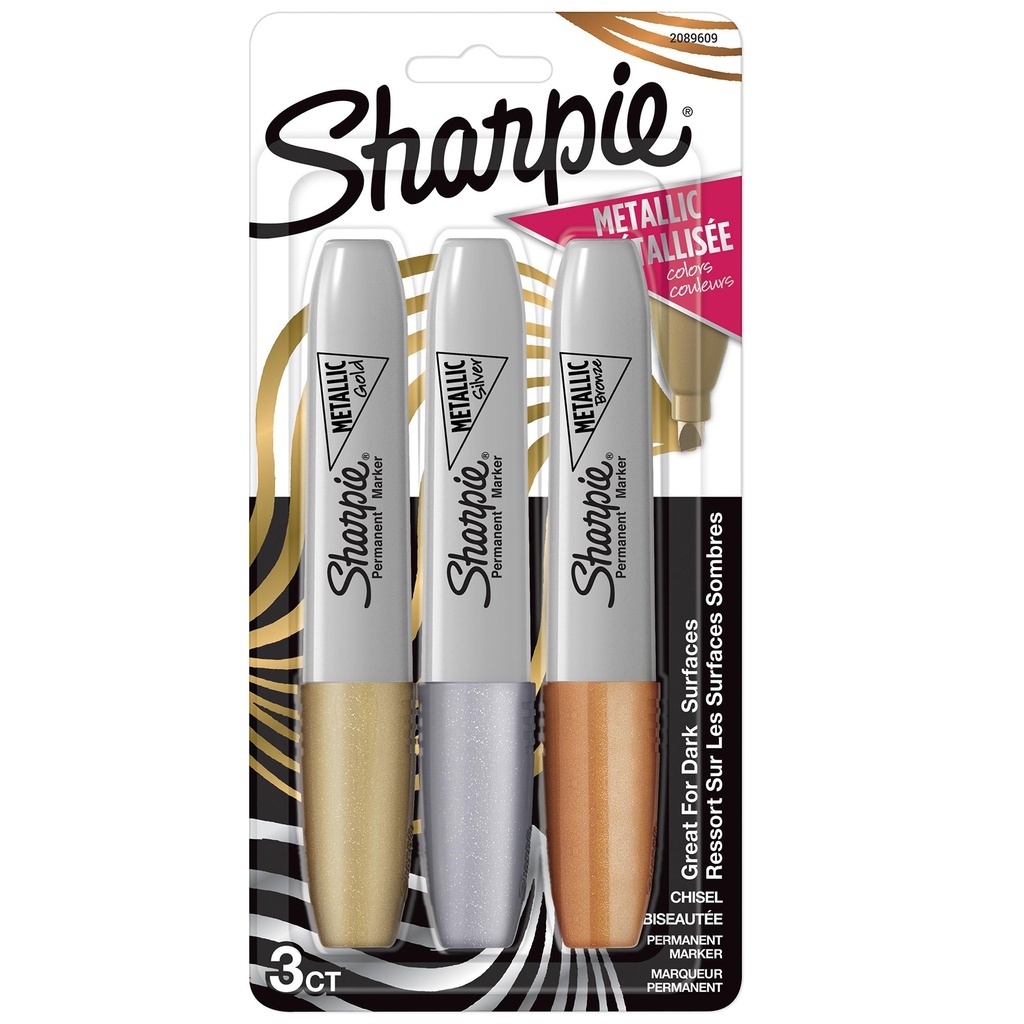 6 Metallic Chisel Tip Permanent Markers in Assorted 3 Colors