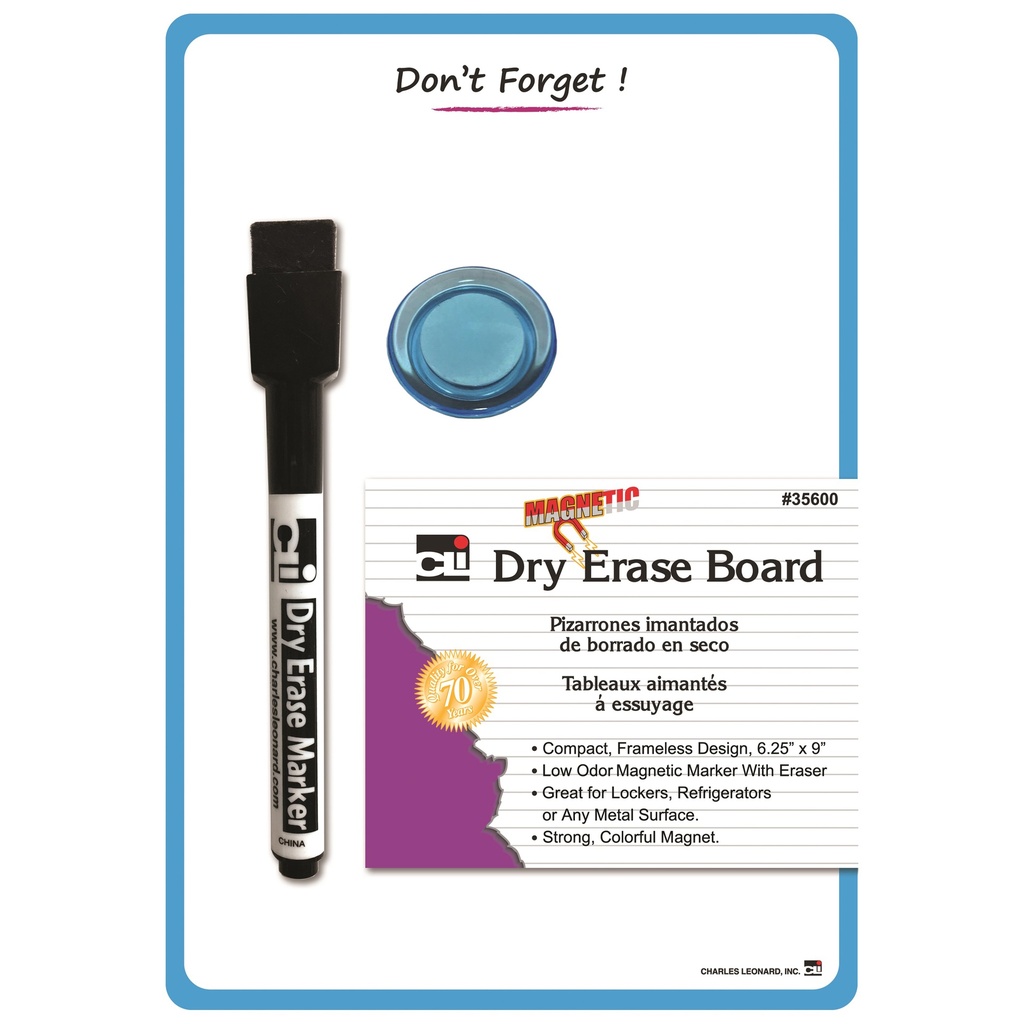 Magnetic Blue Frame 6.25" x 9" Mini Dry Erase Boards w/Markers, Erasers and Magnets Pack of 12