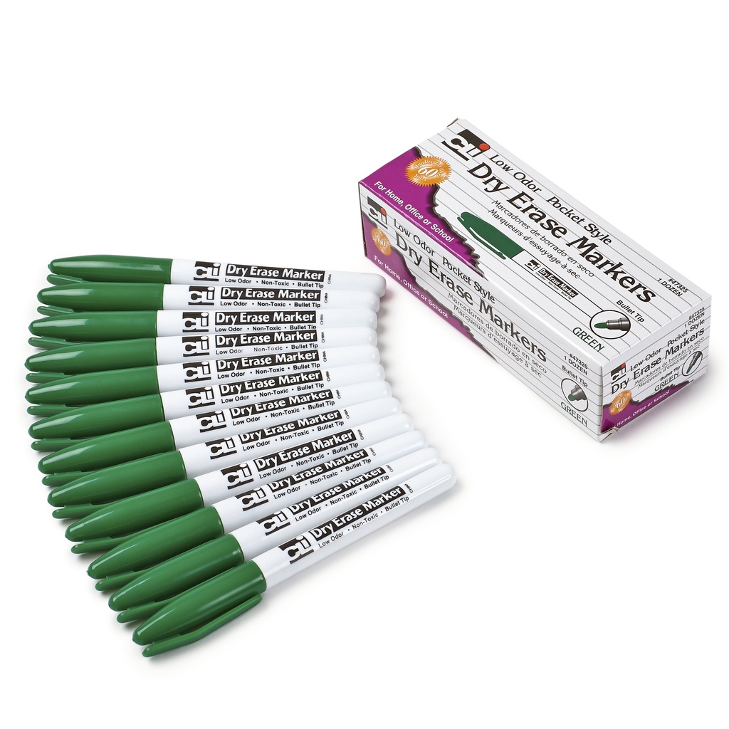 36ct Green Low Odor Pocket Style Bullet Tip Dry Erase Markers