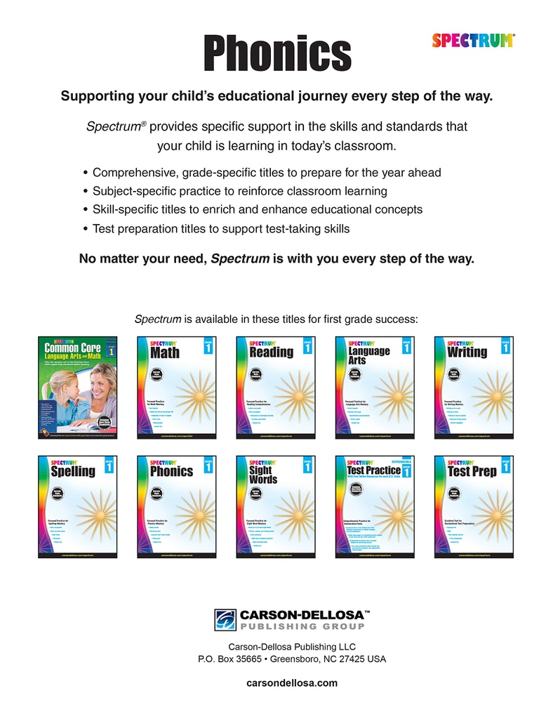 Spectrum Word Study and Phonics Workbook Grade 1 Paperback