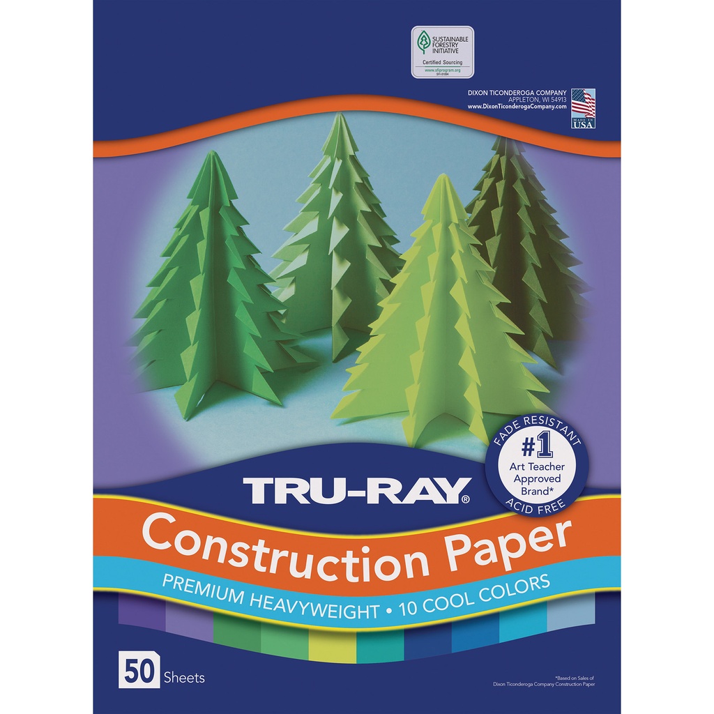 Tru-Ray® Cool Assorted 12" x 18" Construction Paper 50 Sheets