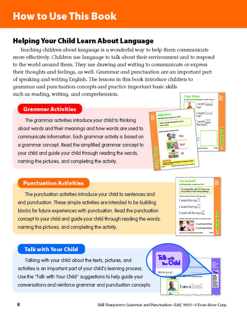 Skill Sharpeners Grammar and Punctuation Grade K Activity Book